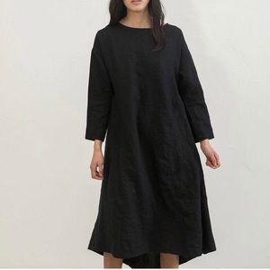 Elizabeth Suzann Black Dress Midi Silk Hemp